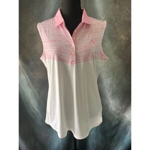 Puma Golf Sleeveless Polo‎ Shirt Women's XL Pink White Athletic DryCELL Top